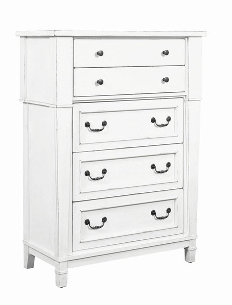 White 5 - Drawer Engineered Wood Farmhouse Chest - Serenova - Omega Lifestyles