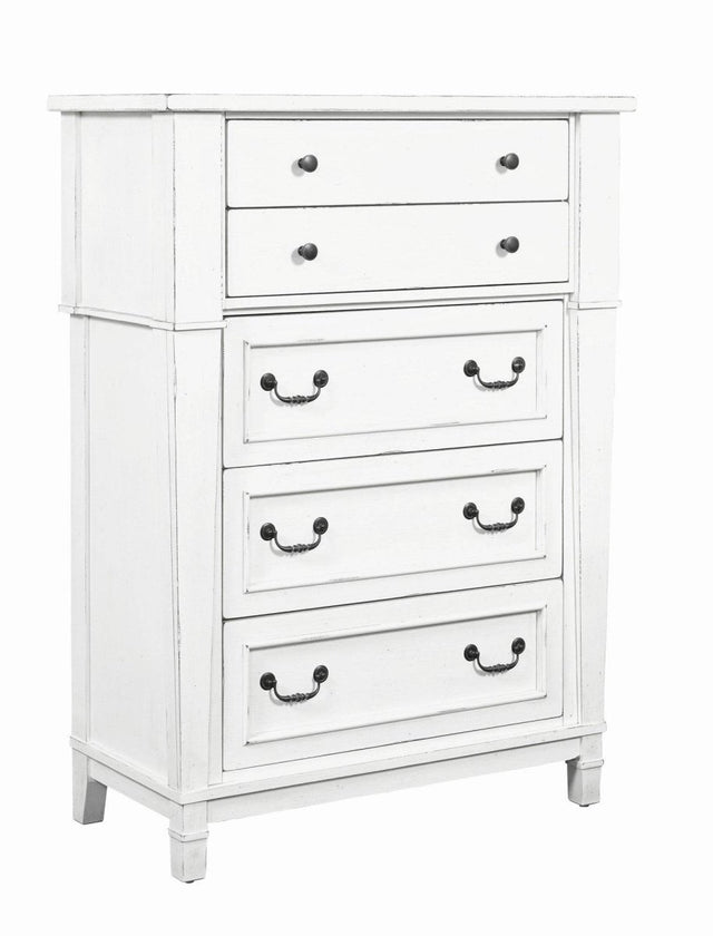 White 5 - Drawer Engineered Wood Farmhouse Chest - Serenova - Omega Lifestyles
