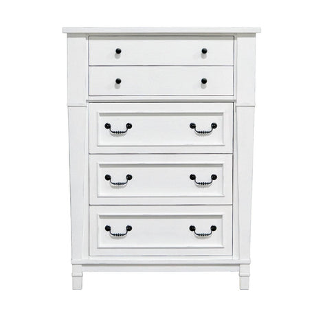 White 5 - Drawer Engineered Wood Farmhouse Chest - Serenova - Omega Lifestyles
