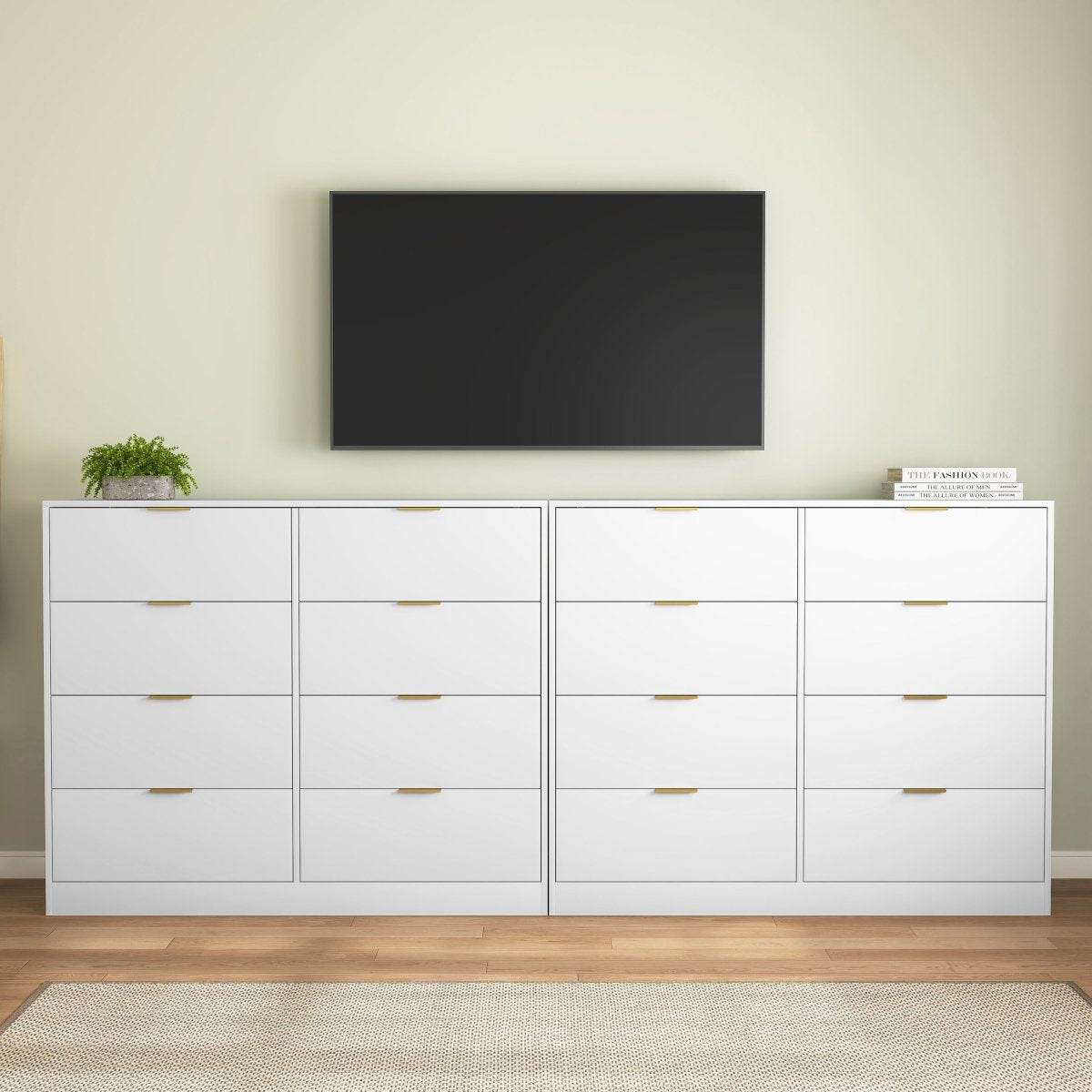 White 8-Drawer Tall Particleboard Storage Dresser - Omega Lifestyles