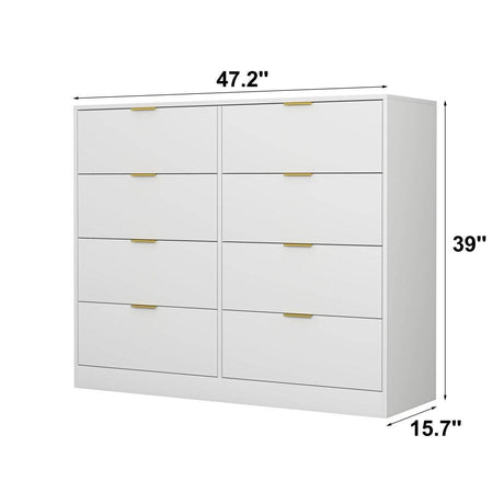 White 8-Drawer Tall Particleboard Storage Dresser - Omega Lifestyles