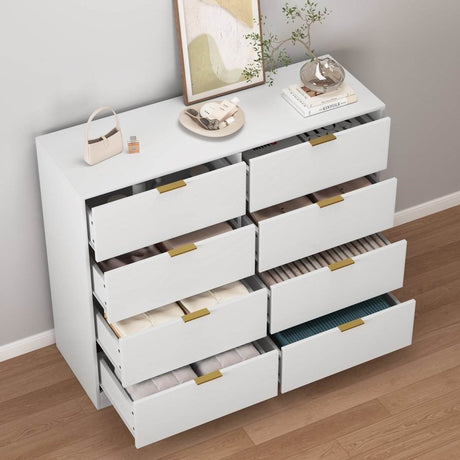White 8-Drawer Tall Particleboard Storage Dresser - Omega Lifestyles