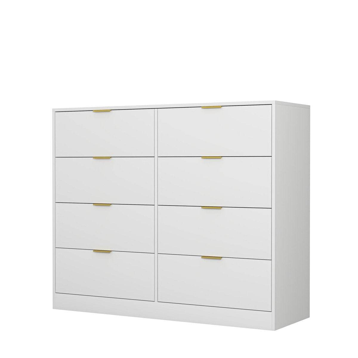 White 8-Drawer Tall Particleboard Storage Dresser - Omega Lifestyles