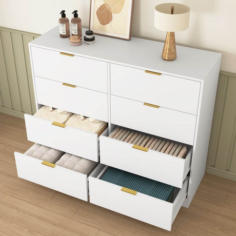 White 8-Drawer Tall Particleboard Storage Dresser - Omega Lifestyles