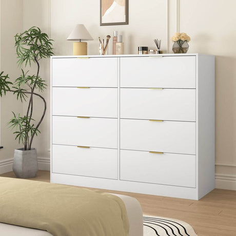 White 8-Drawer Tall Particleboard Storage Dresser - Omega Lifestyles