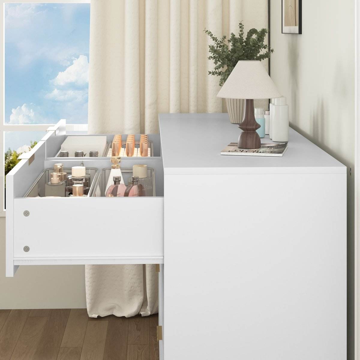 White 8-Drawer Tall Particleboard Storage Dresser - Omega Lifestyles