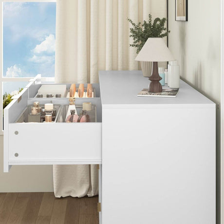 White 8-Drawer Tall Particleboard Storage Dresser - Omega Lifestyles