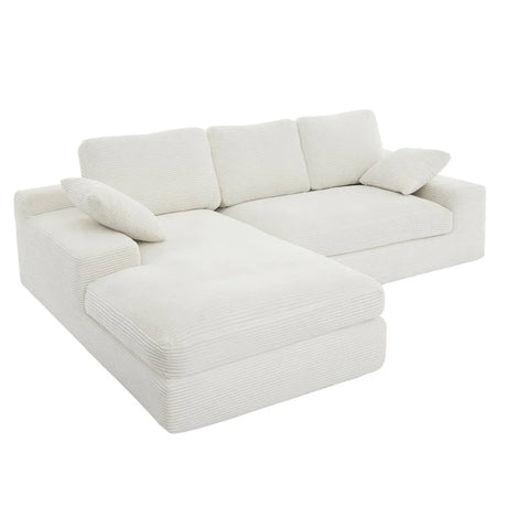 White Corduroy Compressed 4-Seat Medium-Soft Sofa With Pillows - Omega Lifestyles