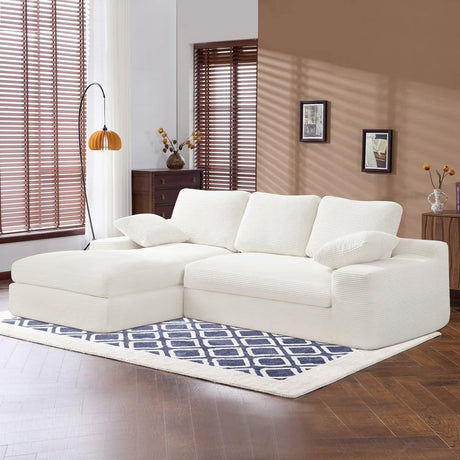 White Corduroy Compressed 4-Seat Medium-Soft Sofa With Pillows - Omega Lifestyles