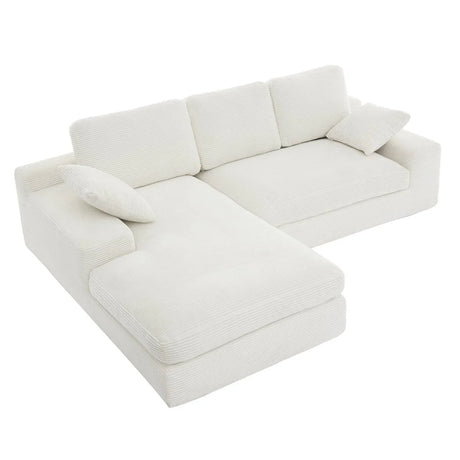 White Corduroy Compressed 4-Seat Medium-Soft Sofa With Pillows - Omega Lifestyles