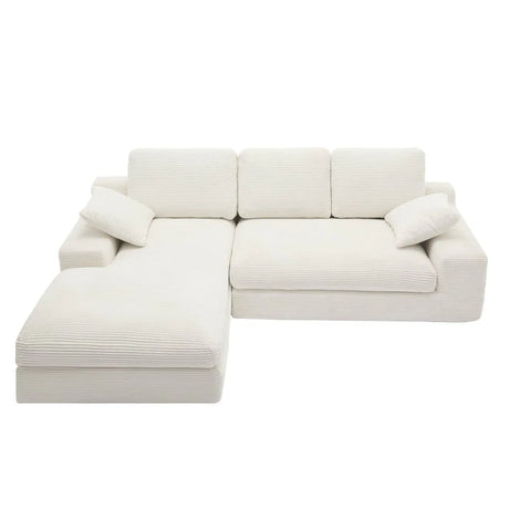 White Corduroy Compressed 4-Seat Medium-Soft Sofa With Pillows - Omega Lifestyles