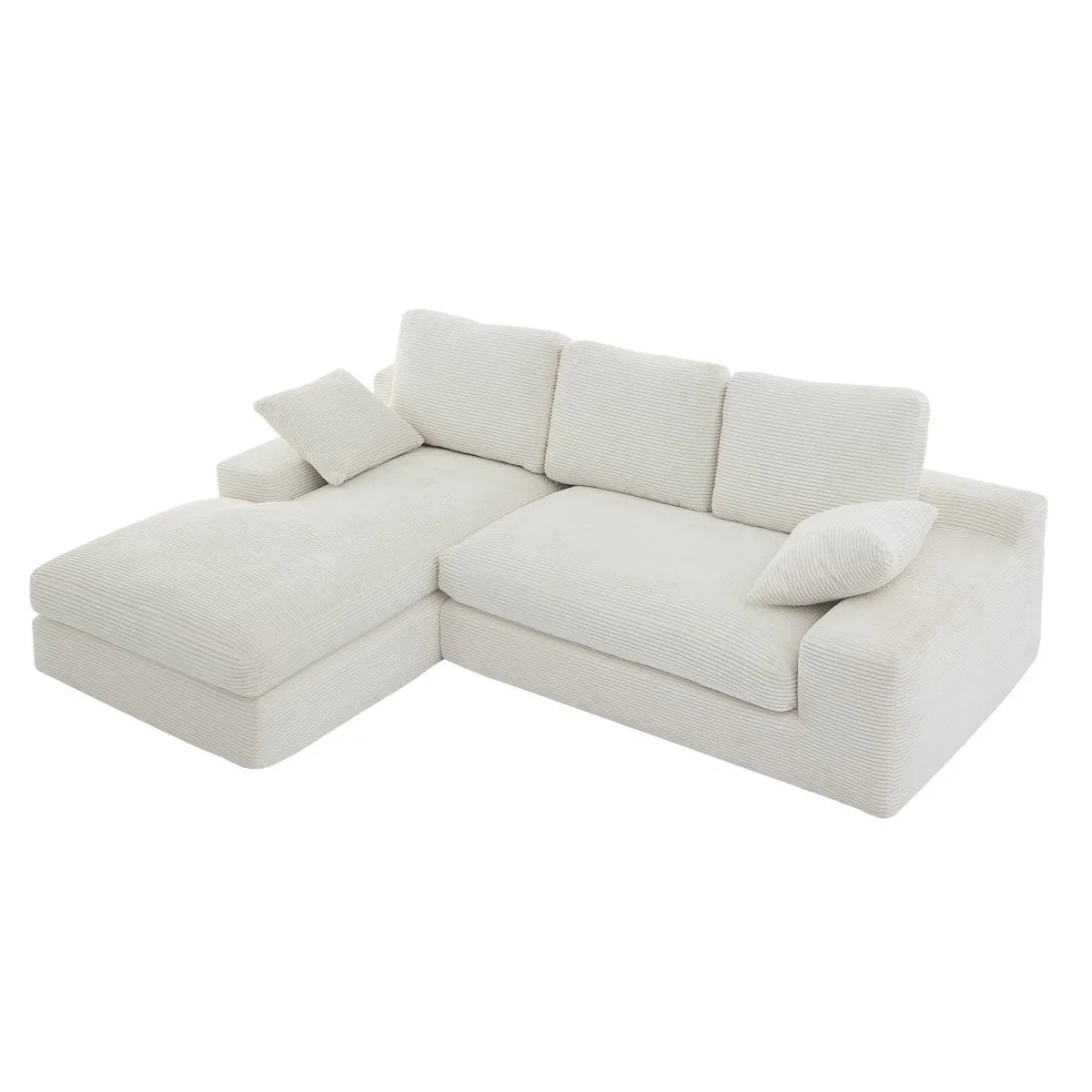 White Corduroy Compressed 4-Seat Medium-Soft Sofa With Pillows - Omega Lifestyles