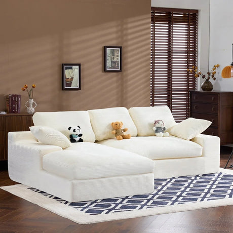 White Corduroy Compressed 4-Seat Medium-Soft Sofa With Pillows - Omega Lifestyles