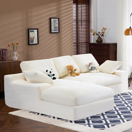 White Corduroy Compressed 4-Seat Medium-Soft Sofa With Pillows - Omega Lifestyles