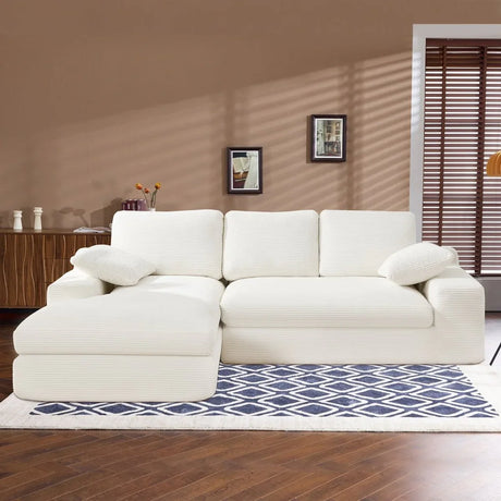 White Corduroy Compressed 4-Seat Medium-Soft Sofa With Pillows - Omega Lifestyles