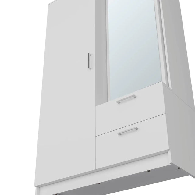 White Engineered Wood Armoire With Mirror Drawers Shelves - Omega Lifestyles
