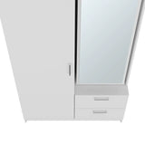 White Engineered Wood Armoire With Mirror Drawers Shelves - Omega Lifestyles
