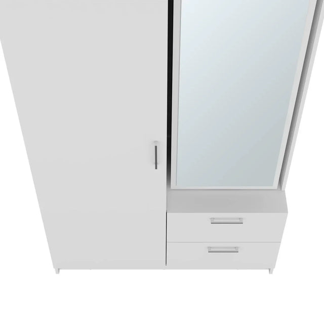White Engineered Wood Armoire With Mirror Drawers Shelves - Omega Lifestyles