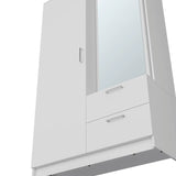 White Engineered Wood Armoire With Mirror Drawers Shelves - Omega Lifestyles
