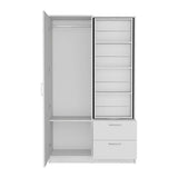 White Engineered Wood Armoire With Mirror Drawers Shelves - Omega Lifestyles