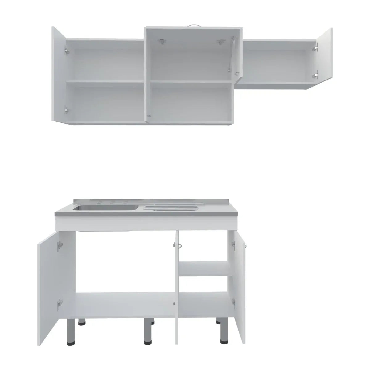 White Engineered Wood Kitchen Storage Cabinet Set - Omega Lifestyles