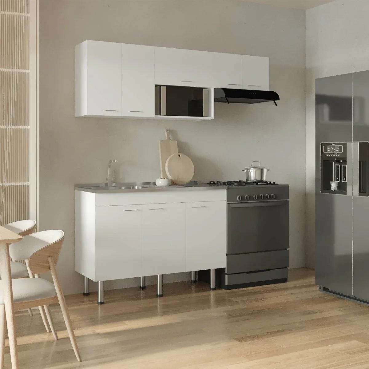 White Engineered Wood Kitchen Storage Cabinet Set - Omega Lifestyles