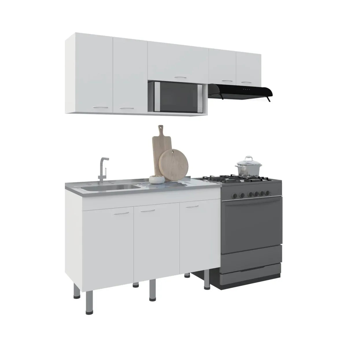 White Engineered Wood Kitchen Storage Cabinet Set - Omega Lifestyles