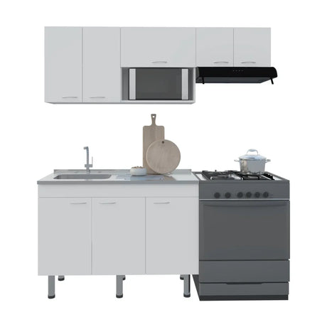 White Engineered Wood Kitchen Storage Cabinet Set - Omega Lifestyles