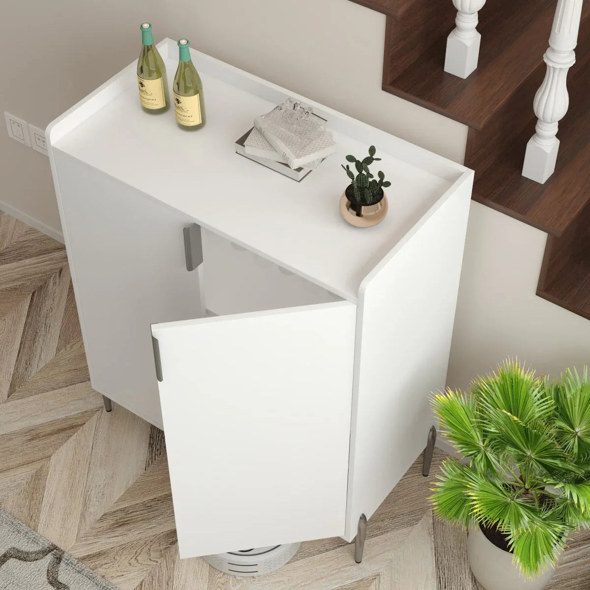 White Engineered Wood Wine Bar Cabinet With Storage - Omega Lifestyles