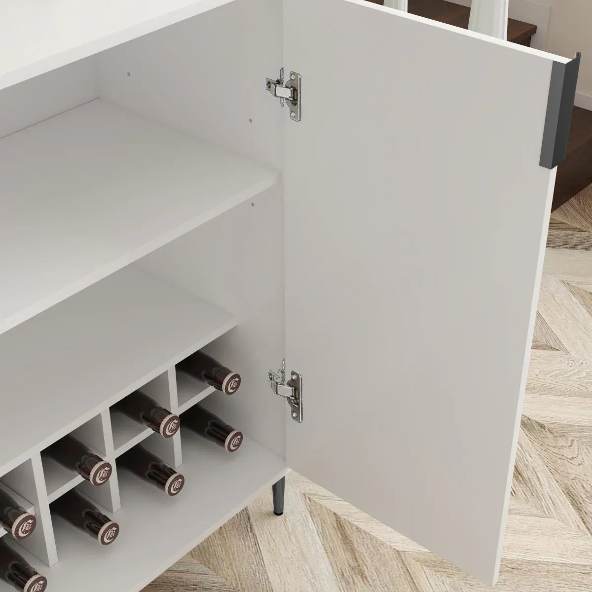 White Engineered Wood Wine Bar Cabinet With Storage - Omega Lifestyles