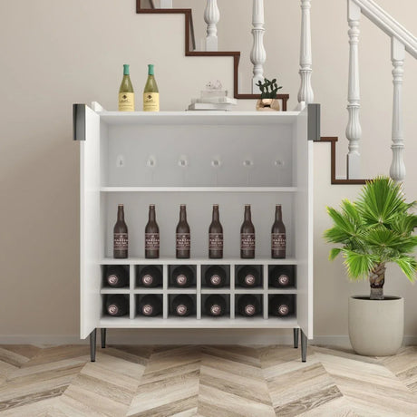 White Engineered Wood Wine Bar Cabinet With Storage - Omega Lifestyles