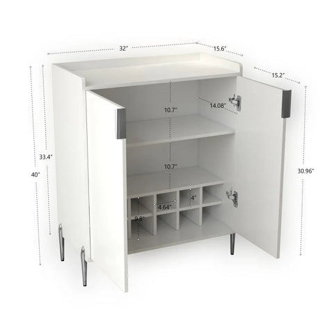 White Engineered Wood Wine Bar Cabinet With Storage - Omega Lifestyles