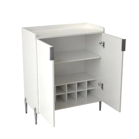 White Engineered Wood Wine Bar Cabinet With Storage - Omega Lifestyles