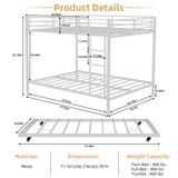 White Iron Full Trundle Bunk Bed With Safety Rails - Omega Lifestyles