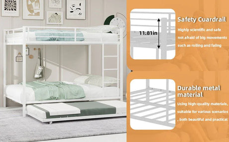 White Iron Full Trundle Bunk Bed With Safety Rails - Omega Lifestyles