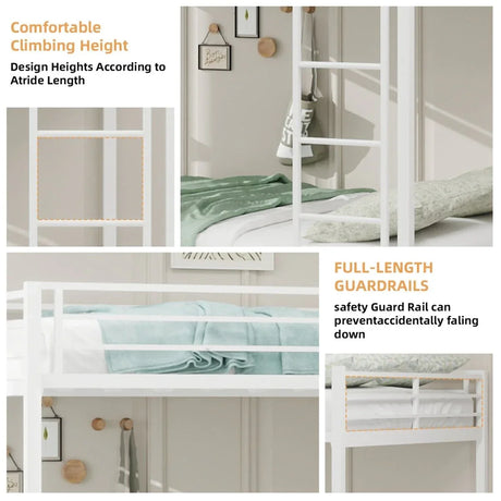 White Iron Full Trundle Bunk Bed With Safety Rails - Omega Lifestyles