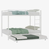 White Iron Full Trundle Bunk Bed With Safety Rails - Omega Lifestyles