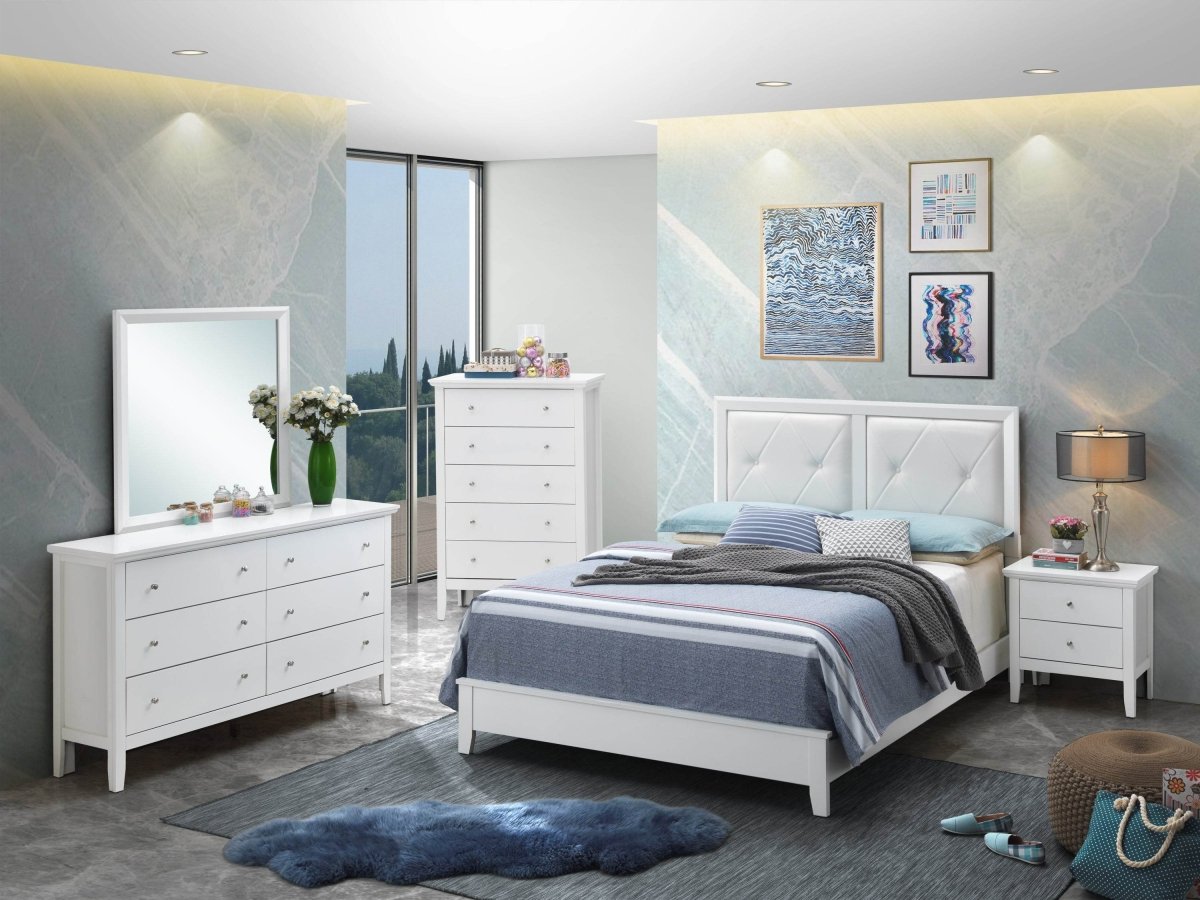 White MDF Full Bed Frame With Transitional Style - Serenova - Omega Lifestyles