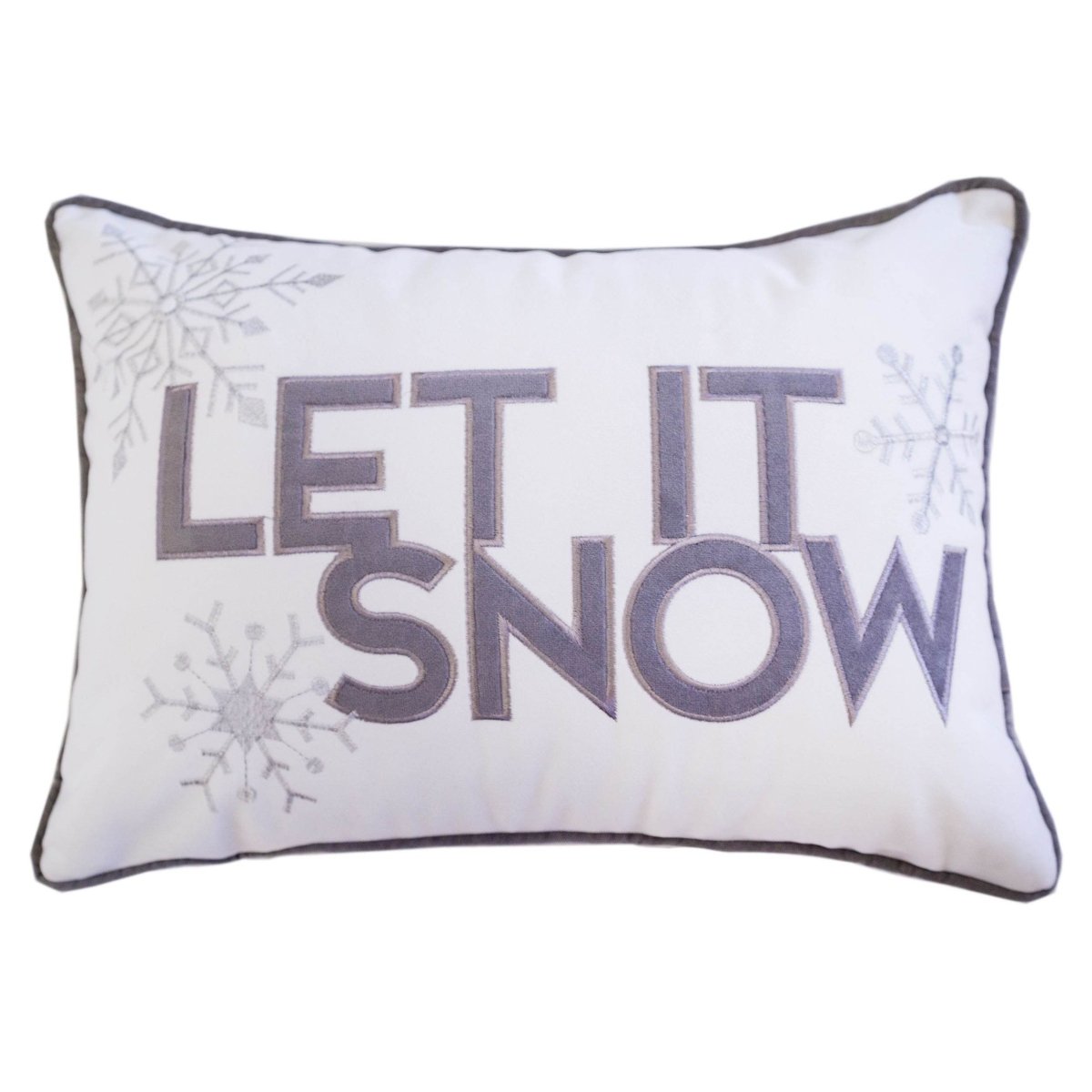 White Velvet Embroidered Let It Snow Lumbar Pillow 14x20 - Serenova - Omega Lifestyles