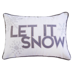 White Velvet Embroidered Let It Snow Lumbar Pillow 14x20 - Omega Lifestyles