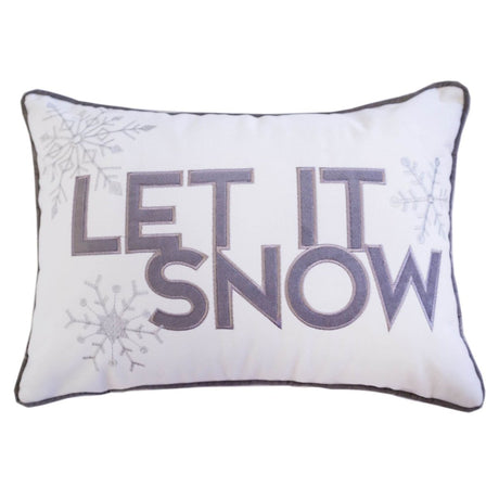 White Velvet Embroidered Let It Snow Lumbar Pillow 14x20 - Serenova - Omega Lifestyles