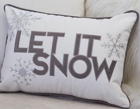 White Velvet Embroidered Let It Snow Lumbar Pillow 14x20 - Serenova - Omega Lifestyles