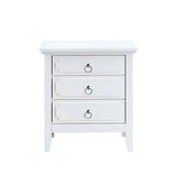 White Wood 3-Drawer Nightstand With Polished Nickel Hardware - Omega Lifestyles