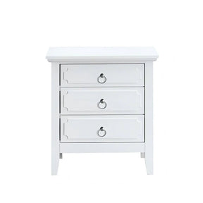 White Wood 3-Drawer Nightstand With Polished Nickel Hardware - Omega Lifestyles