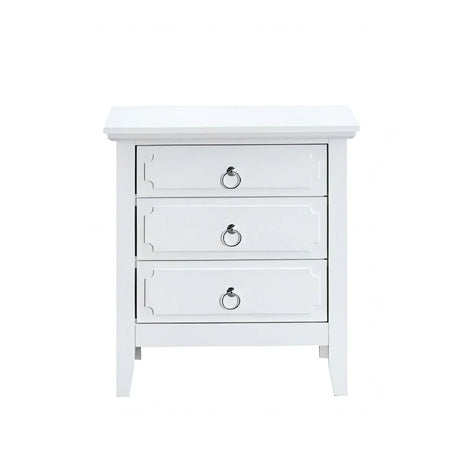 White Wood 3-Drawer Nightstand With Polished Nickel Hardware - Omega Lifestyles