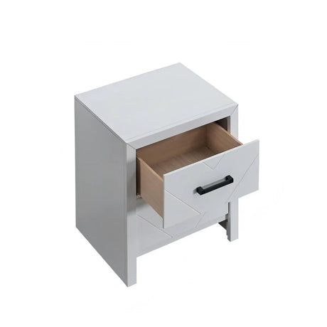 White Wood V Shape Embossed 2 Drawer Nightstand - Omega Lifestyles