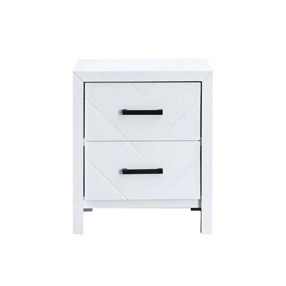 White Wood V Shape Embossed 2 Drawer Nightstand - Omega Lifestyles