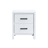 White Wood V Shape Embossed 2 Drawer Nightstand - Omega Lifestyles