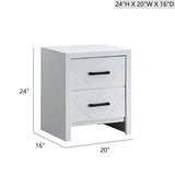 White Wood V Shape Embossed 2 Drawer Nightstand - Omega Lifestyles