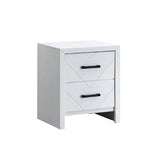 White Wood V Shape Embossed 2 Drawer Nightstand - Omega Lifestyles